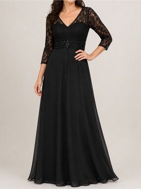 JJS House Black Lace Maxi Dress Beaded Waist Formal Size 6/8